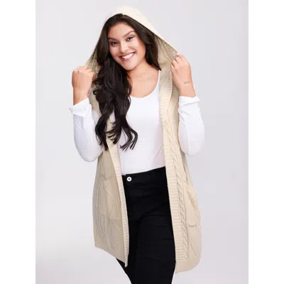 Bloomchic Women's Plus Size Twisted Hooded Sleeveless Knit Cardigan Beige Sleeveless Hooded Neck 22-24/3x In Sand