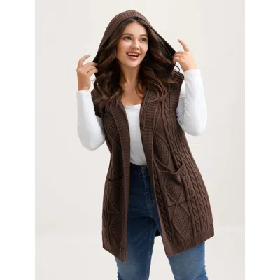 Bloomchic Women's Plus Size Twisted Hooded Sleeveless Knit Cardigan Browncoffeecolor Sleeveless Hooded Neck 12