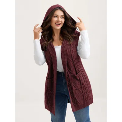 Bloomchic Women's Plus Size Twisted Hooded Sleeveless Knit Cardigan Burgundy Sleeveless Hooded Neck 30/6x