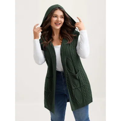 Bloomchic Women's Plus Size Twisted Hooded Sleeveless Knit Cardigan Darkgreen Sleeveless Hooded Neck 22-24/3x In Green