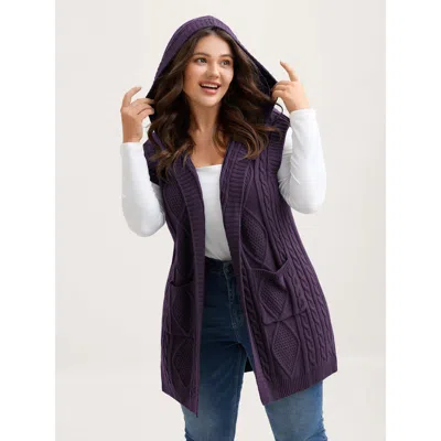 Bloomchic Women's Plus Size Twisted Hooded Sleeveless Knit Cardigan Deeppurple Sleeveless Hooded Neck 28/5x
