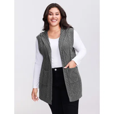 Bloomchic Women's Plus Size Twisted Hooded Sleeveless Knit Cardigan Dimgray Sleeveless Hooded Neck 22-24/3x