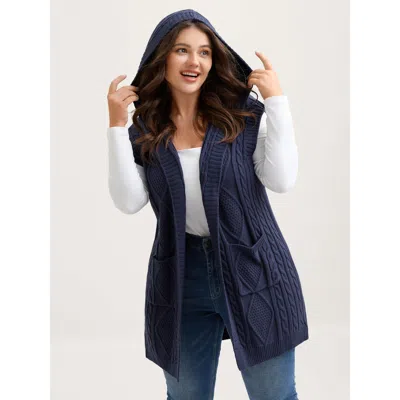 Bloomchic Women's Plus Size Twisted Hooded Sleeveless Knit Cardigan Indigo Sleeveless Hooded Neck 12/l In Purple
