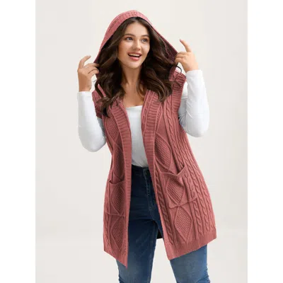 Bloomchic Women's Plus Size Twisted Hooded Sleeveless Knit Cardigan Salmon Sleeveless Hooded Neck 30/6x In Pink