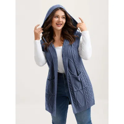 Bloomchic Women's Plus Size Twisted Hooded Sleeveless Knit Cardigan Skyblue Sleeveless Hooded Neck 14-16/1x In Blue