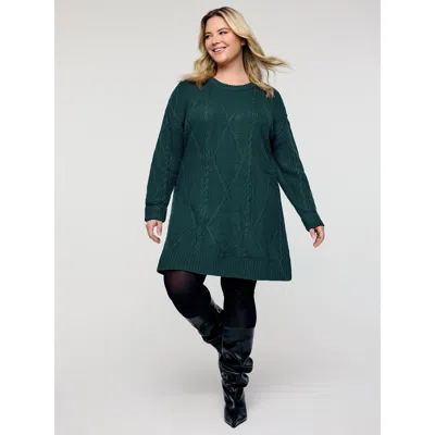 Bloomchic Women's Plus Size Twisted Pattern Textured Midi Sweater Dress Cyan Solid Mini Cable Knit 12/l In Blue