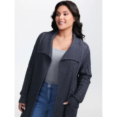 Bloomchic Women's Plus Size Twisted Texture Pockets Slit Knit Cardigan Indigo Long Sleeve 14-16/1x In Purple