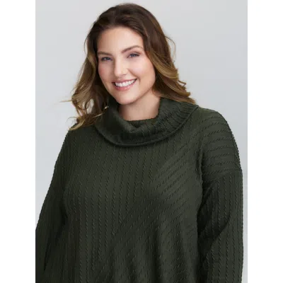 Bloomchic Women's Plus Size Twisted Texture Turtleneck Curvy Hem Sweatshirt Armygreen Casual 10/m