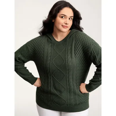 Bloomchic Women's Plus Size Twisted Textured Hooded Pullover Armygreen Long Sleeve 18-20/2x