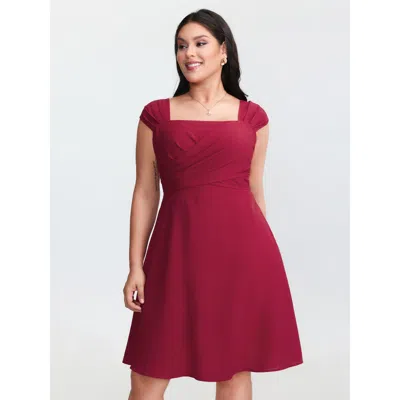 Bloomchic Women's Plus Size Twist-front Pleated Pockets Mini Dress Brightred Non Short Elegant Twist 12/l