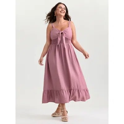 Bloomchic Women's Plus Size Twist-front Shirred Back Ruffled Hem Midi Dress Beanpastepowder Non Midi Vacation 