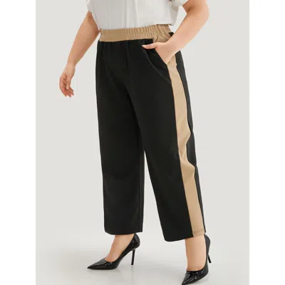 Bloomchic Women's Plus Size Two Tone Elastic Waist Pocket Pants Black High Rise Office 10/m