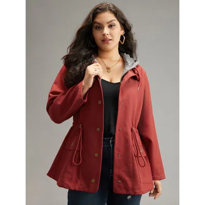 Bloomchic Women's Plus Size Two Tone Hooded Drawstring Zipper Jacket Russet Colorblock 12/l In Brown