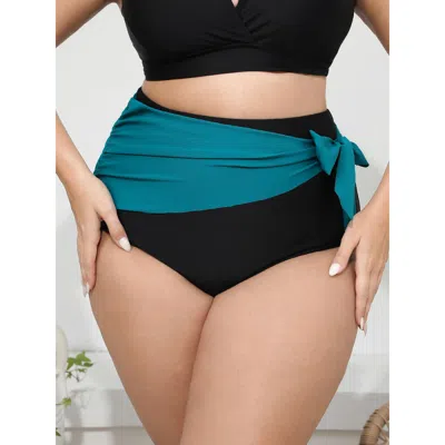 Bloomchic Women's Plus Size Two Tone Knot Side Bikini Bottom Black Gathered 30/6x