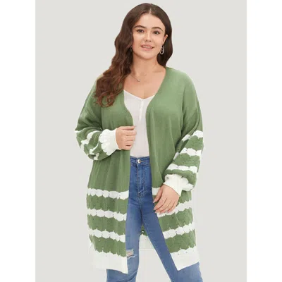 Bloomchic Women's Plus Size Two Tone Open Front Split Side Cardigan Green Long Sleeve 14-16/1x