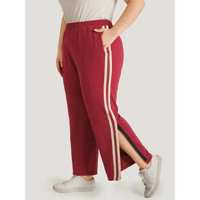 Bloomchic Women's Plus Size Two Tone Pocket Split Side Elastic Waist Sweatpants Scarlet Dailywear 10/m In Red