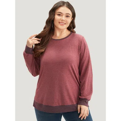 Bloomchic Women's Plus Size Two Tone Split Side Sweatshirt Russet Plain Dailywear 18-20/2x In Brown