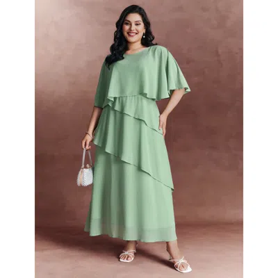 Bloomchic Women's Plus Size Two-piece Charm Tiered Ruffled Hem Maxi Dress Greenbean Party Non 14-16/1x