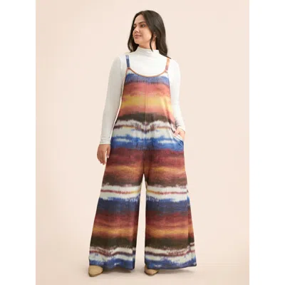 Bloomchic Women's Plus Size U Neck Gradient Dyeing Jumpsuit Multicolor Everyday 10/m