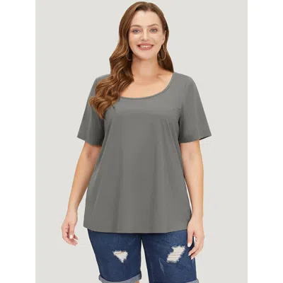 Bloomchic Women's Plus Size Ultracool Plain Short Sleeve Scoop Neck T-shirt Dimgray Dailywear Short Sleeve 12/