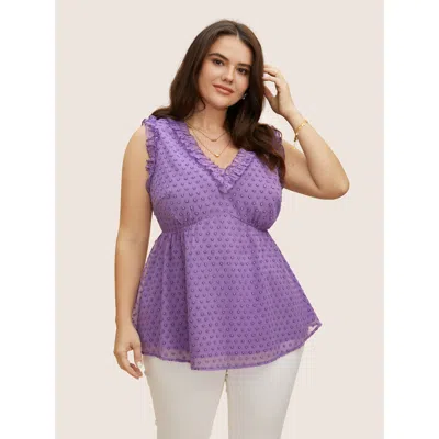 Bloomchic Women's Plus Size V Neck Chiffon Textured Frill Trim Tank Top Mauve Everyday X-line 12/l In Purple
