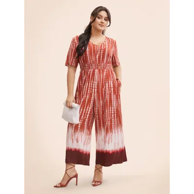 Bloomchic Women's Plus Size V Neck Gradient Dyeing Shirred Jumpsuit Multicolor Vacation 22-24/3x