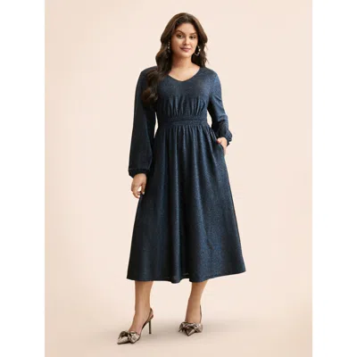 Bloomchic Women's Plus Size V Neck Luxe Texture Shirred Dress Arctic Party Midi Texture 10/m In White