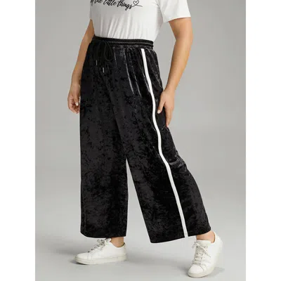 Bloomchic Women's Plus Size Velvet Contrast Webbing Elastic Waist Sweatpants Midnight Dailywear 12/l In Blue