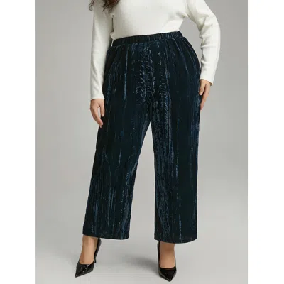 Bloomchic Women's Plus Size Velvet Elastic Waist Pocket Straight Leg Pants Indigo High Rise Dailywear 10/m In Purple