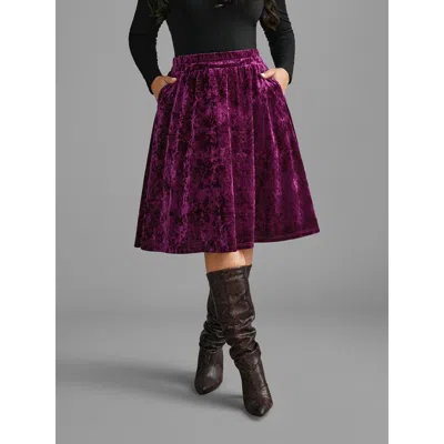 Bloomchic Women's Plus Size Velvet Elastic Waist Skirt Deeppurplered Non Fit & Flare Elegant 12/l