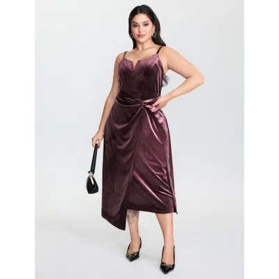 Bloomchic Women's Plus Size Velvet Gathered Waist Stretchy Midi Dress Mauve Solid Midi Elegant Twist 10/m In Purple