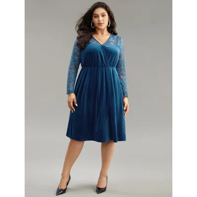 Bloomchic Women's Plus Size Velvet Guipure Lace Wrap Dress Aegean Festival-christmas Wrap / Overlap 22-24/3x In Blue