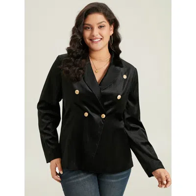 Bloomchic Women's Plus Size Velvet Lapel Collar Metai Detail Blazer Black Plain Plain Sleeve Long Sleeve 10/m