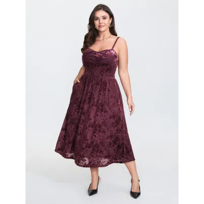 Bloomchic Women's Plus Size Velvet Laser Cut Sleeveless Midi Dress Burgundy Floral Midi Elegant Jacquard 30/6x