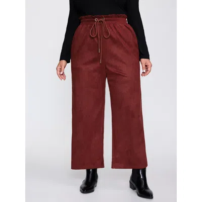Bloomchic Women's Plus Size Velvet Pockets Drawstring Waist Pants Maroon Non Wide Leg Mid Rise Casual 22-24/3x In Burgundy