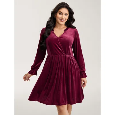 Bloomchic Women's Plus Size Velvet Pockets Wrap Neck Midi Dress Burgundy Non Knee Elegant 18-20/2x