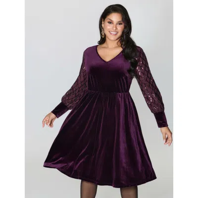 Bloomchic Women's Plus Size Velvet Sequin Sheer Sleeve Midi Dress Deeppurplered Non Midi Party 12/l