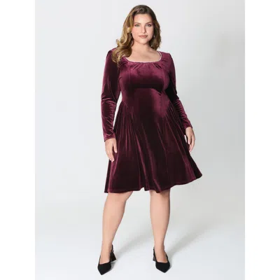 Bloomchic Women's Plus Size Velvet Structured Pleated Bodice Midi Dress Burgundy Non Short Party 10/m