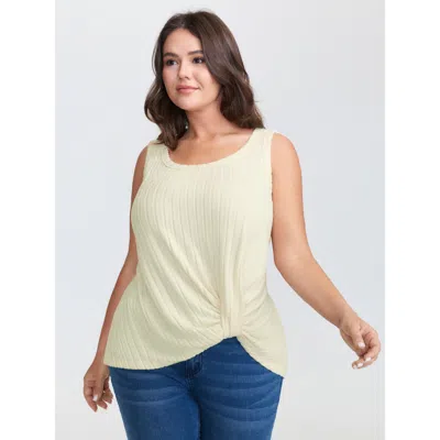 Bloomchic Women's Plus Size Velvety Ribbed Knotted Tank Top Ivory Casual O-line 30/6x In White