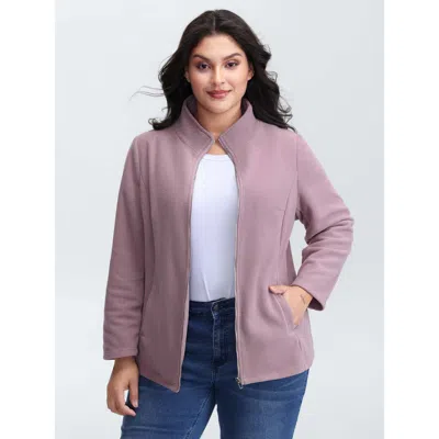 Bloomchic Women's Plus Size Velvety-feel Pockets Zipper Jacket Lilac H-line 10/m In Purple