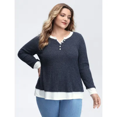 Bloomchic Women's Plus Size Velvety-textured Ribbed Layered T-shirt Indigo Non Casual Extra Long Sleeve 22-24/ In Purple