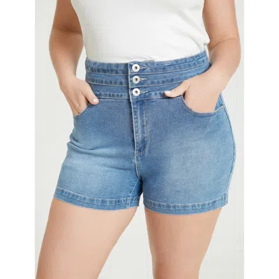 Bloomchic Women's Plus Size Very Stretchy Medium Wash Stitch Trim Denim Shorts Blue High Stretch Dailywear 28/