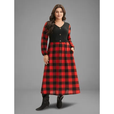 Bloomchic Women's Plus Size Vest Design Fit-and-flare Midi Dress Crimson Everyday Midi Patchwork 12/l In Red