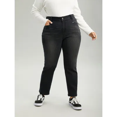 Bloomchic Women's Plus Size Vintage Black Wash Straight Leg Jeans Black Plain Plain High Stretch 10/m