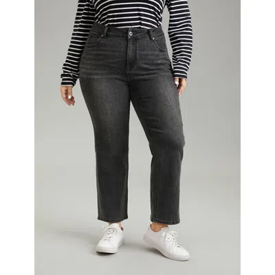 Bloomchic Women's Plus Size Vintage Black Wash Straight Leg Jeans Dimgray Plain Plain High Stretch 10/m