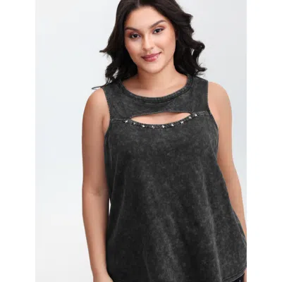 Bloomchic Women's Plus Size Vintage Cut Out Star Rivet Details Tank Top Black Casual A-line 10/m