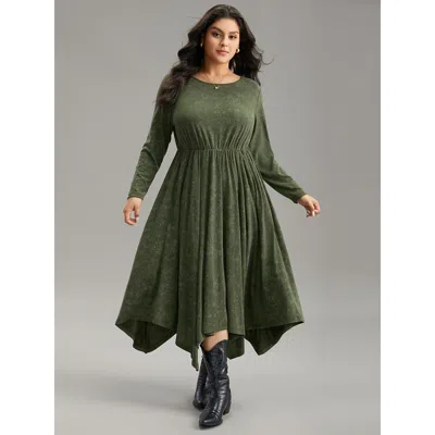 Bloomchic Women's Plus Size Vintage Heather Elastic Waist Hanky Hem Dress Armygreen Dailywear Gathered 28/5x