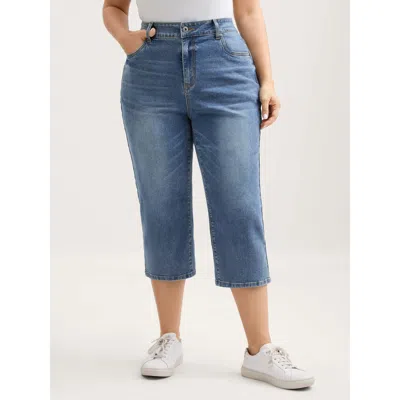 Bloomchic Women's Plus Size Vintage Wash Bootcut Cropped Jeans Midblue Non Skinny Ankle High Stretch 10/m