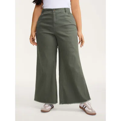 Bloomchic Women's Plus Size Vintage Wash Flared Hem Bootcut Pants Armygreen Non Wide Leg Mid Rise Casual 14-16
