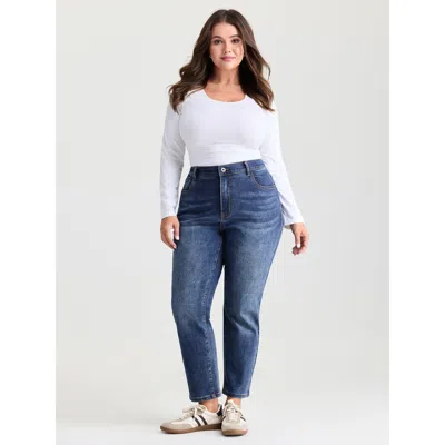 Bloomchic Women's Plus Size Vintage Wash High Rise Straight-leg Jeans Bluevintage Not Graphics Non Straight Fi